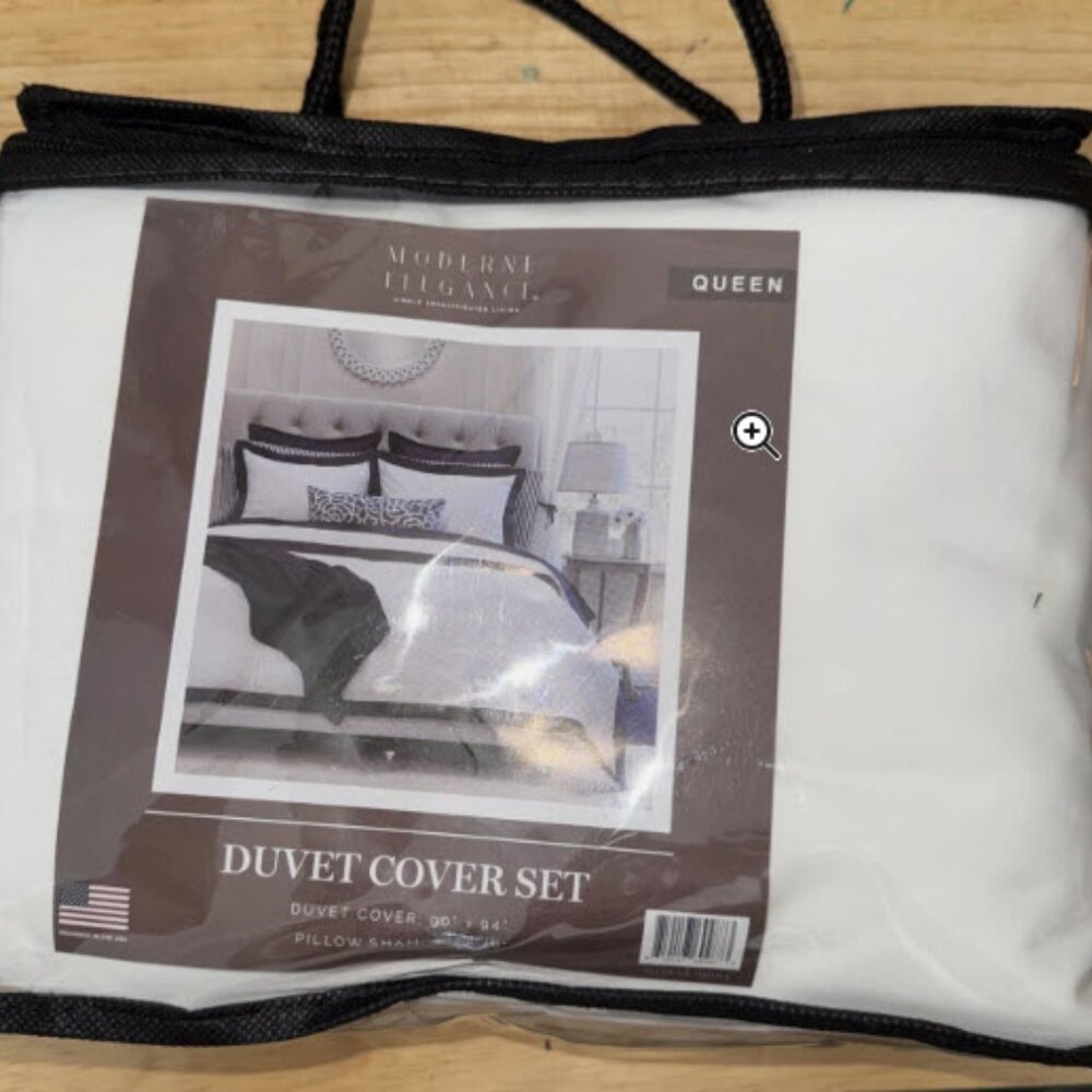 Moderne Elegance Duvet Cover Set Queen Duvet Cover & Pillow Sham Navy & WhIte